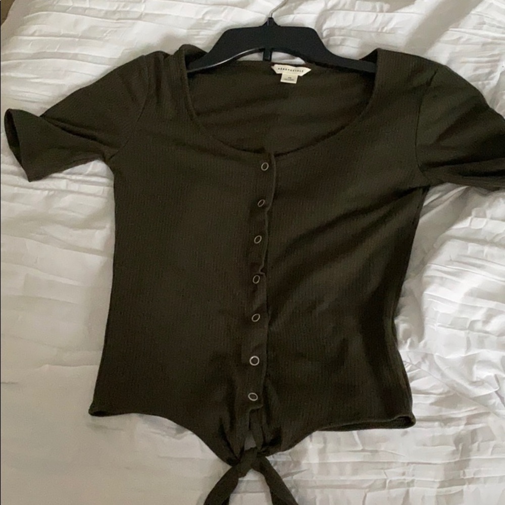 Scoop neck button-up tee